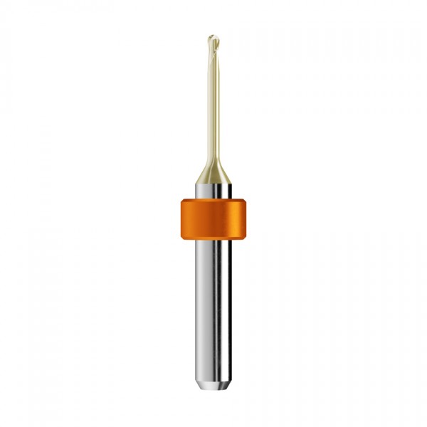 solid carbide ballnose end mill Ø2mm, optimized for machining zirconium oxide, PMMA