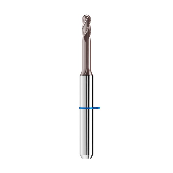 solid carbide ballnose end mill Ø2mm, optimized for machining CoCr, titanium