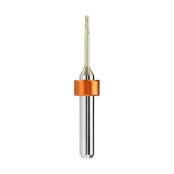 solid carbide ballnose end mill Ø2mm, optimized for machining zirconium oxide, PMMA, wax