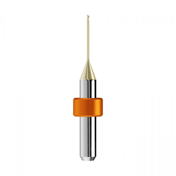 solid carbide ballnose end mill Ø1mm, optimized for machining zirconium oxide, PMMA